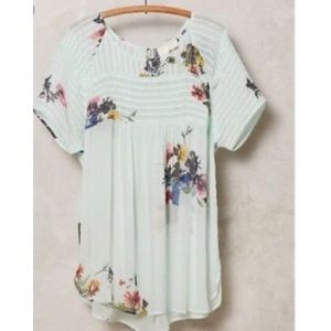 Anthropologie Floral Pintucked Blouse